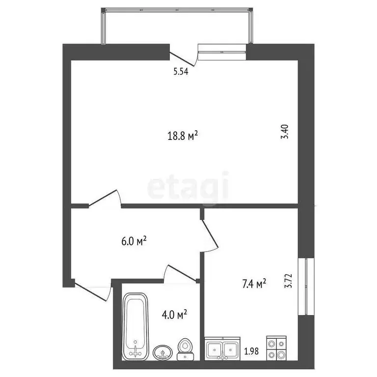 1-комнатная квартира: Октябрьское, улица Цурцумия, 11 (40 м) - Фото 1
