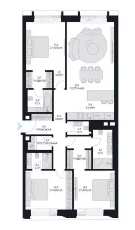 4-комнатная квартира: Москва, улица Братьев Фонченко, 1к7 (135 м) - Фото 1