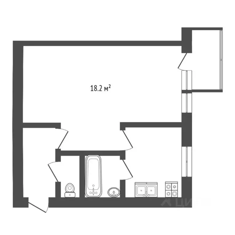 1-к кв. Тюменская область, Тюмень Профсоюзная ул., 79 (30.0 м) - Фото 2