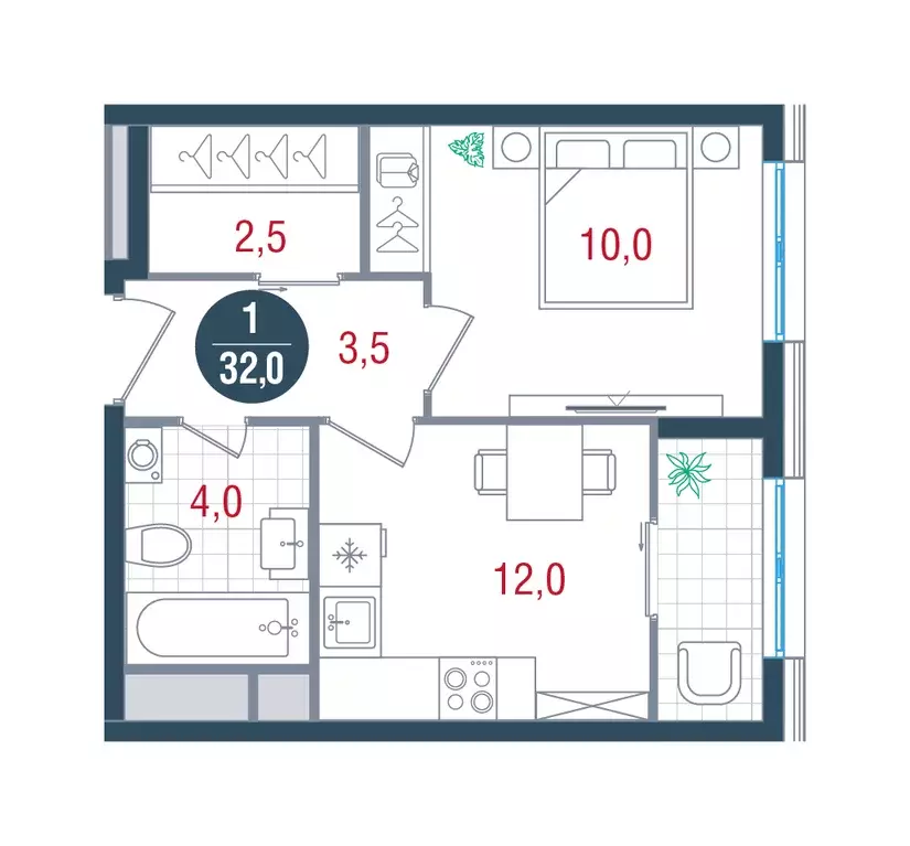 1-к квартира, 32 м - Фото 0