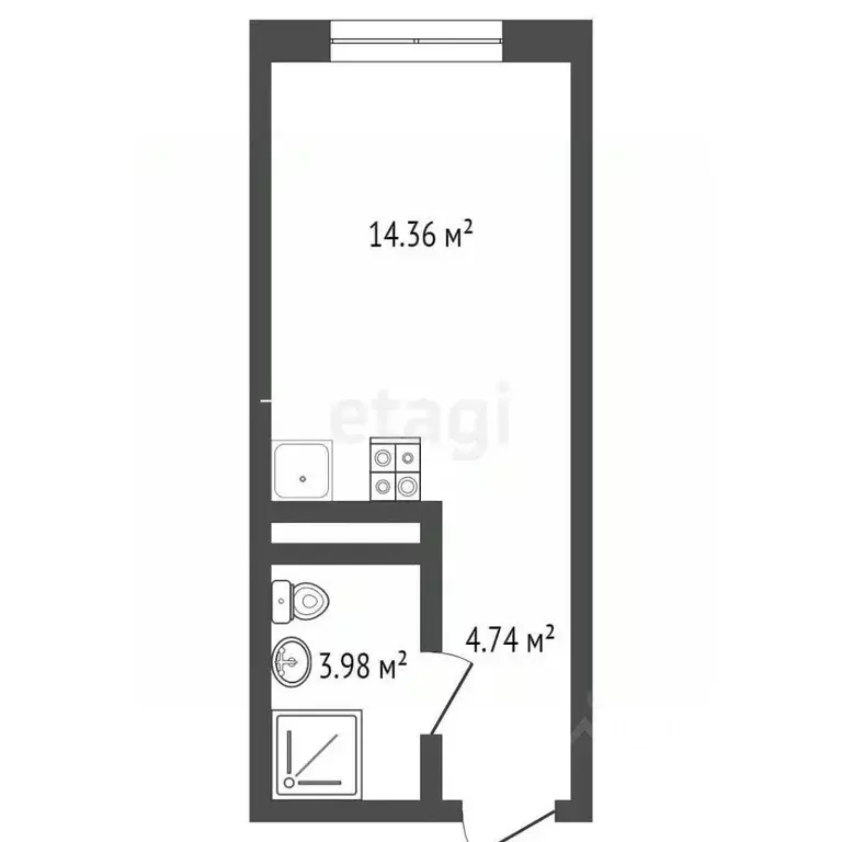 Студия Тюменская область, Тюмень ул. Краснооктябрьская, 4Ак1 (23.08 м) - Фото 2