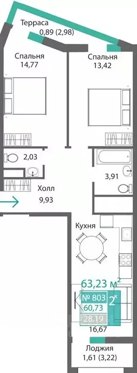 2-к кв. Крым, Симферополь Крымская роза мкр,  (63.23 м) - Фото 0