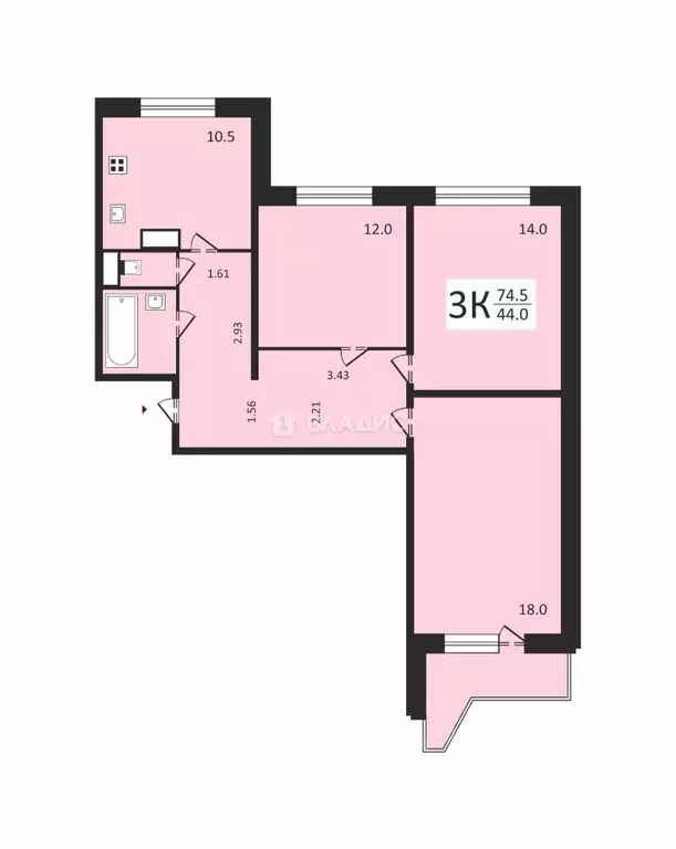 3-к кв. Москва Кастанаевская ул., 16К1 (74.5 м) - Фото 1