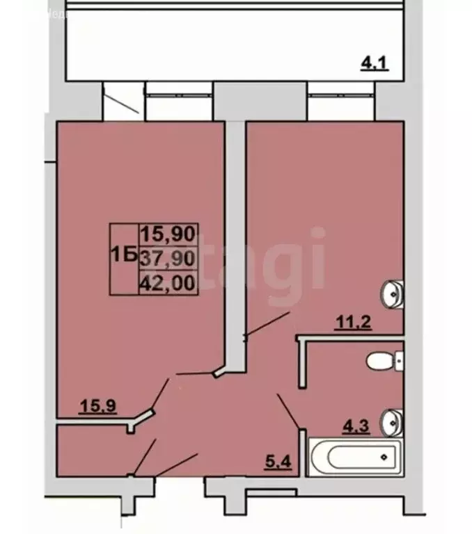 1-комнатная квартира: Абакан, улица Чертыгашева, 197Вк1 (38.2 м) - Фото 1