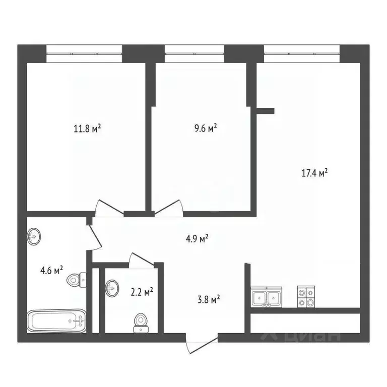 2-к кв. Тюменская область, Тюменский муниципальный округ, д. Дударева ... - Фото 1