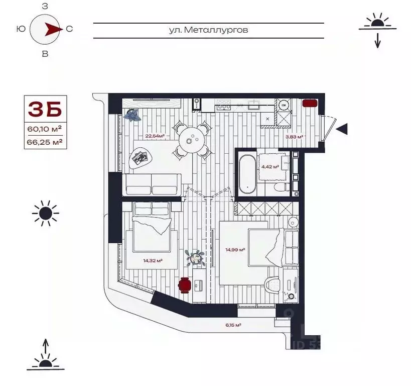 3-к кв. Иркутская область, Братск ул. Металлургов, 10 (66.25 м) - Фото 0