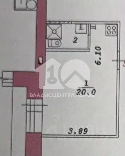 Студия Новосибирская область, Новосибирск Каменская ул., 26 (23.0 м) - Фото 2