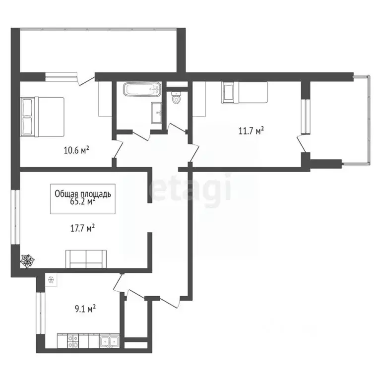 3-к кв. Новосибирская область, Бердск ул. Красный Сокол, 21 (65.2 м) - Фото 2