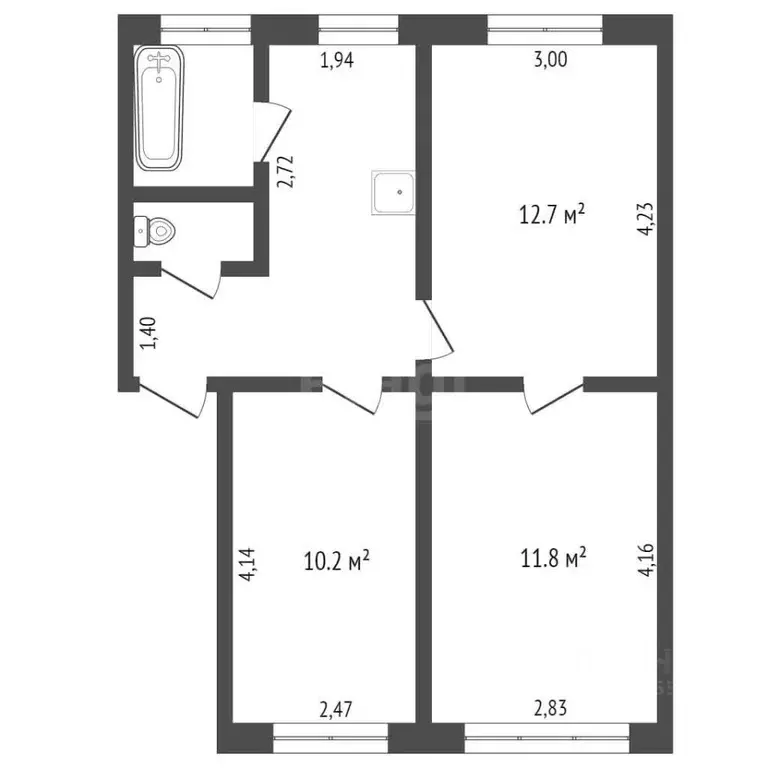 3-к кв. Кемеровская область, Новокузнецк ул. Энтузиастов, 23 (47.2 м) - Фото 0