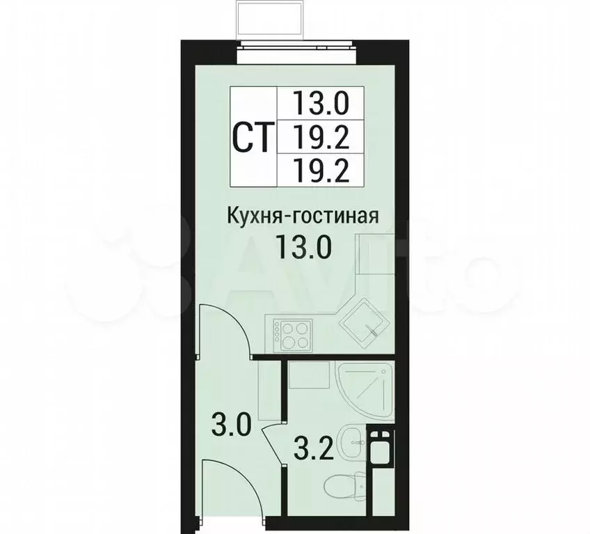 Квартира-студия, 19,2м, 5/5эт. - Фото 0