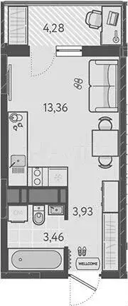 Квартира-студия, 22м, 10/16эт. - Фото 1