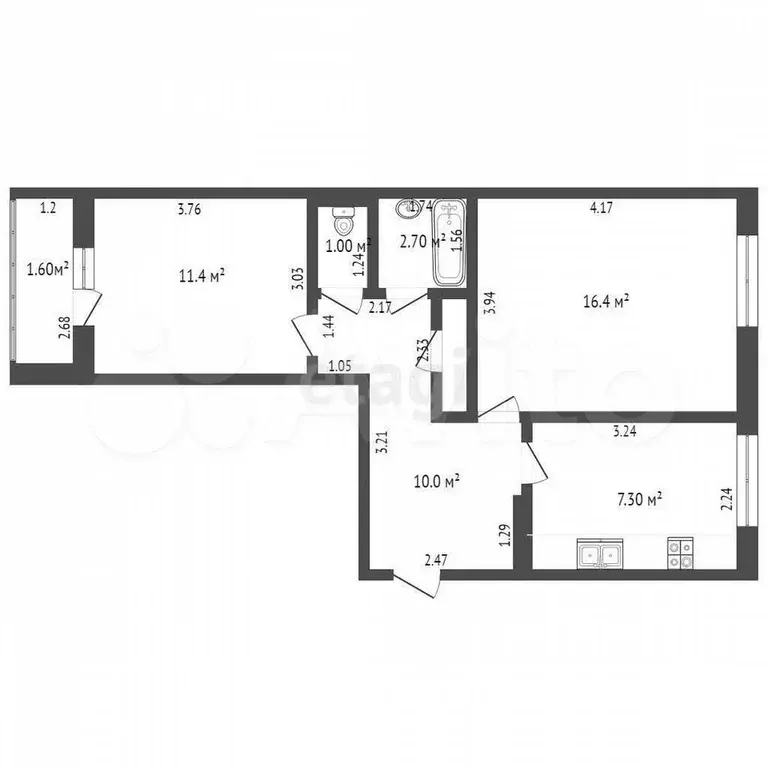 2-к. квартира, 49,9 м, 4/5 эт. - Фото 0