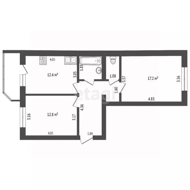 2-к кв. Вологодская область, Вологда ул. Летчика Каберова, 11 (57.9 м) - Фото 2
