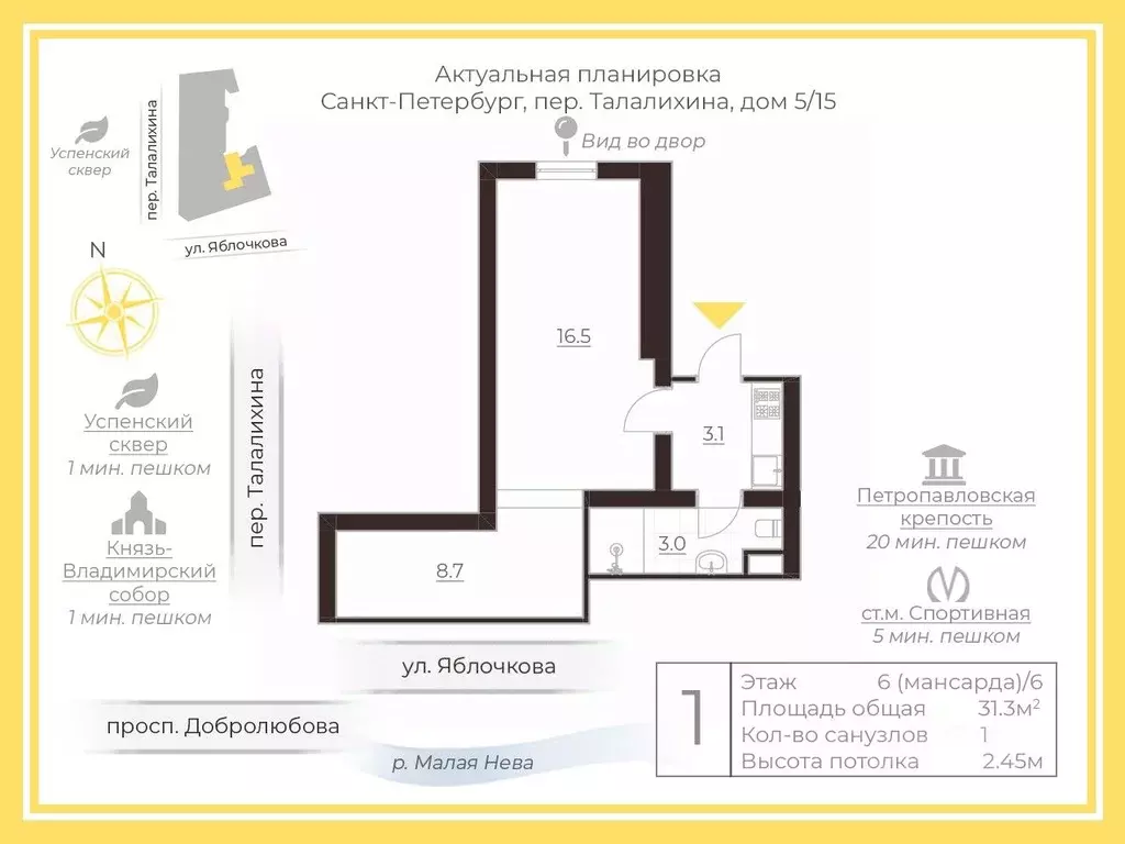 1-к кв. Санкт-Петербург пер. Талалихина, 5/15 (31.3 м) - Фото 1
