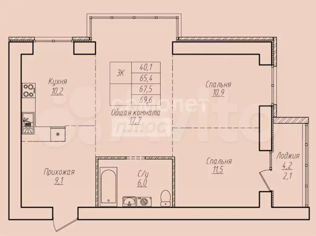 3-к. квартира, 67,5 м, 3/8 эт. - Фото 0