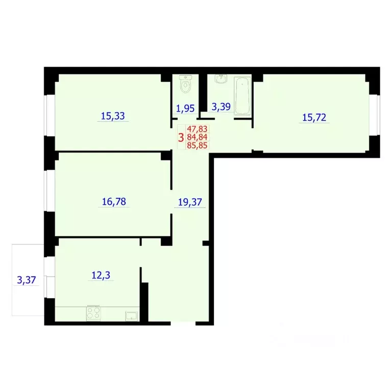 3-к кв. Красноярский край, Красноярск Северное ш. (85.85 м) - Фото 0
