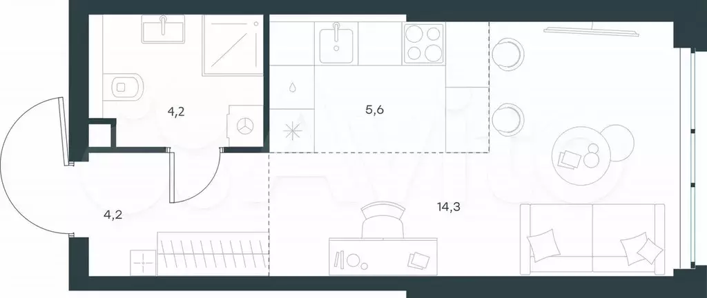 Квартира-студия, 28,3 м, 2/31 эт. - Фото 0