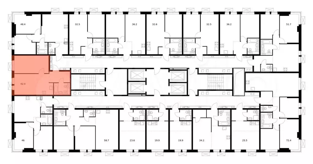 1-к. квартира, 42,4 м, 33/33 эт. - Фото 1