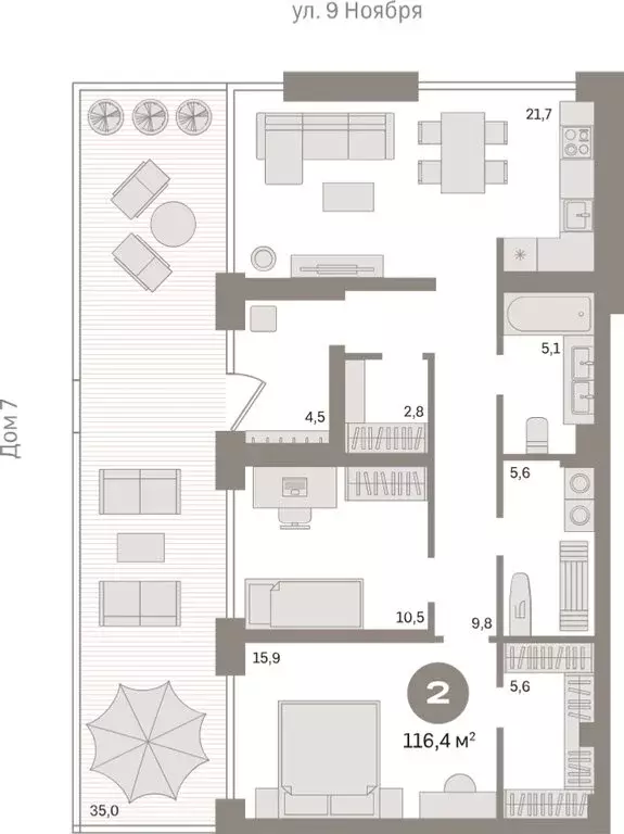 2-комнатная квартира: Новосибирск, улица Декабристов, 107/6 (116.4 м) - Фото 1