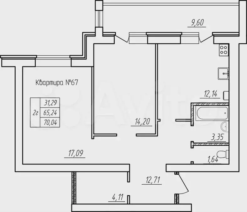 2-к. квартира, 70 м, 2/5 эт. - Фото 0