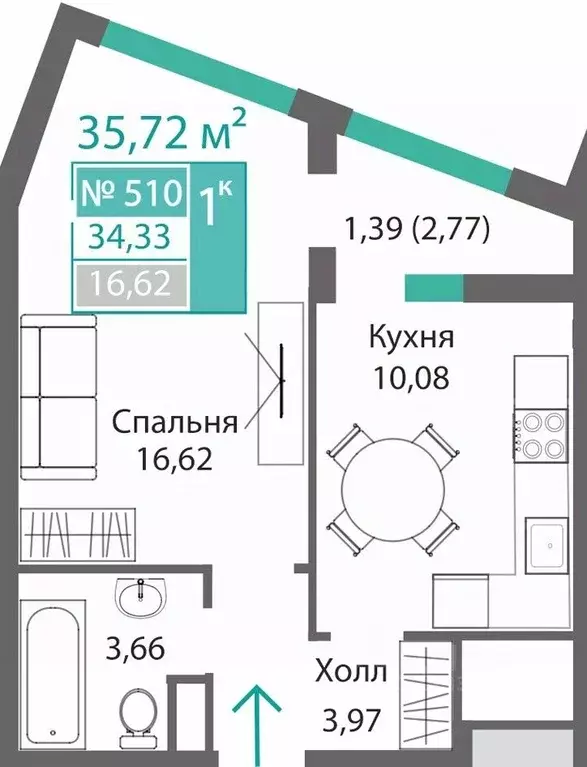 1-к кв. Крым, Симферополь Барбарис жилой комплекс (35.72 м) - Фото 0