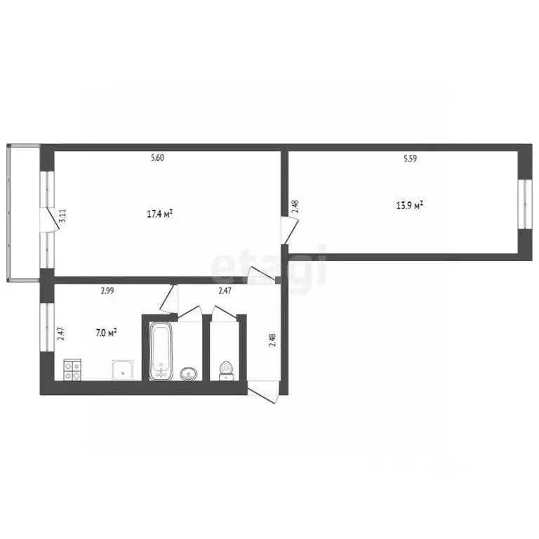 2-к кв. Тюменская область, Тюмень ул. Белинского, 30 (45.0 м) - Фото 1