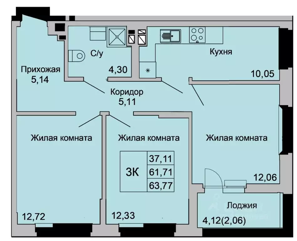 3-к кв. Ростовская область, Батайск ул. Булгакова, 11 (63.77 м) - Фото 0