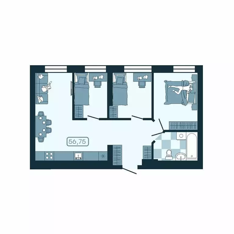 3-комнатная квартира: Владивосток, Первомайский район (56.75 м) - Фото 1