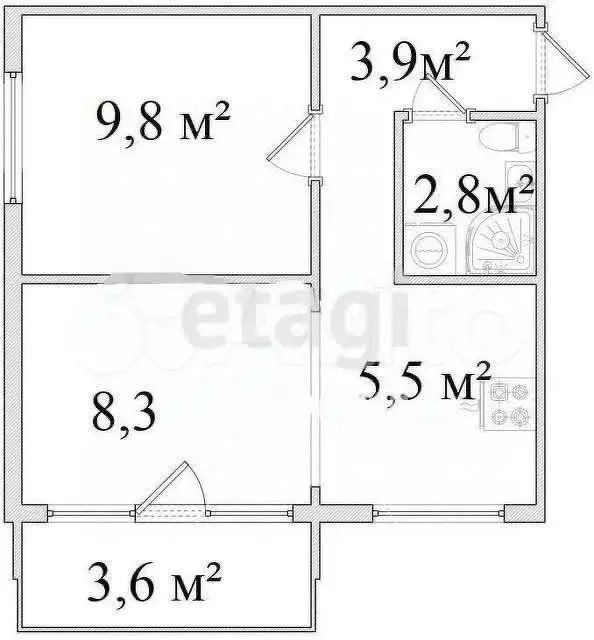 1-к. квартира, 30,3 м, 2/5 эт. - Фото 0