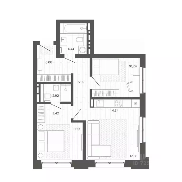 3-к кв. Алтайский край, Барнаул Жилплощадка мкр,  (58.64 м) - Фото 1