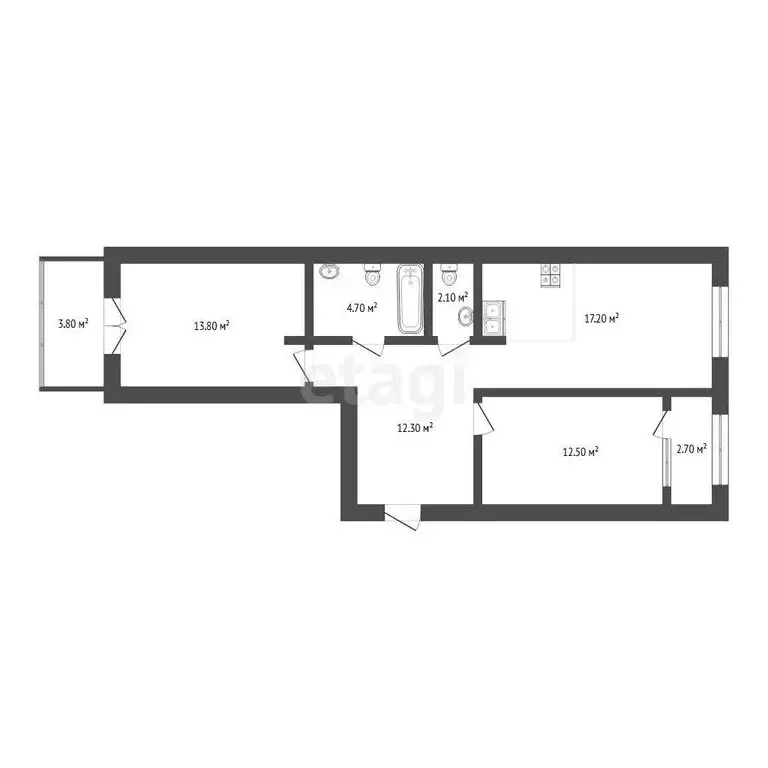 2-комнатная квартира: Тюмень, улица Владислава Крапивина, 10 (65.9 м) - Фото 1