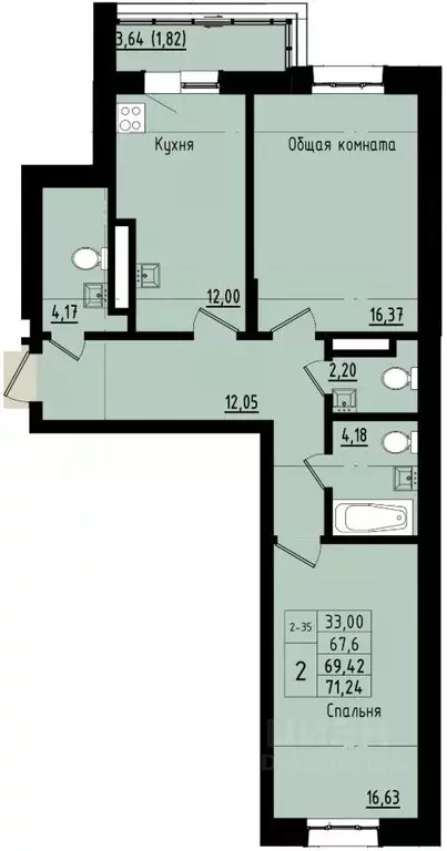 2-к кв. Саха (Якутия), Покровск ул. Орджоникидзе, 68 (69.42 м) - Фото 1