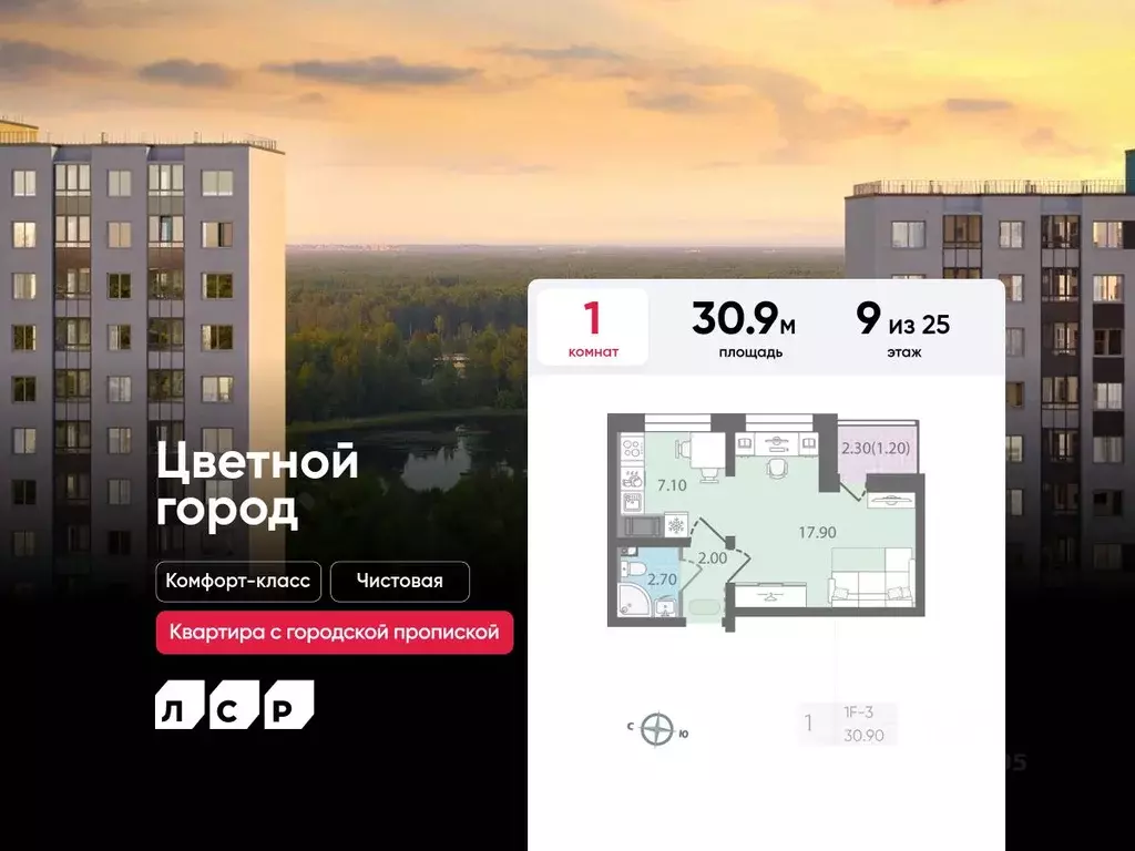 1-к кв. Санкт-Петербург Ручьи тер.,  (30.9 м) - Фото 0