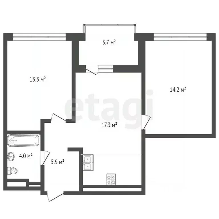 2-к кв. Тюменская область, Тюмень Профсоюзная ул., 6к1 (55.3 м) - Фото 2