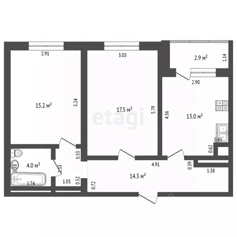 2-к кв. Калининградская область, Калининград Калязинская ул., 6 (64.0 ... - Фото 2