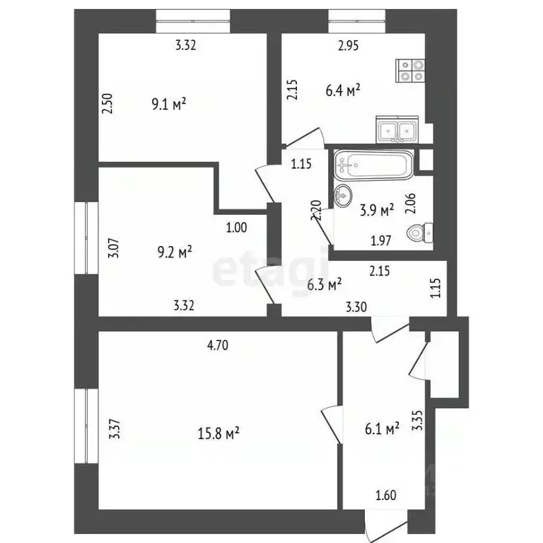 3-к кв. Воронежская область, Борисоглебск ул. Чкалова, 12А (56.8 м) - Фото 2