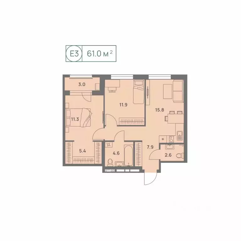 3-к кв. Пермский край, Пермь Трамвайная ул., 27 (61.0 м) - Фото 1