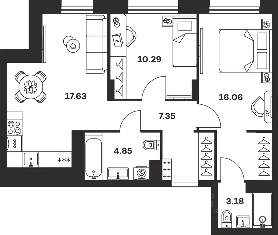 2-к кв. Тульская область, Тула Баташи Парк жилой комплекс (59.36 м) - Фото 1