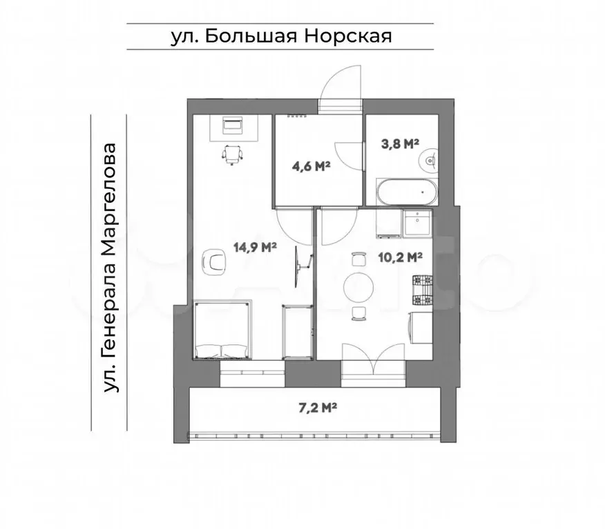 1-к. квартира, 37,1 м, 2/5 эт. - Фото 0
