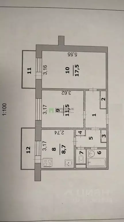 2-к кв. Белгородская область, Белгород ул. Губкина, 35 (51.1 м) - Фото 2
