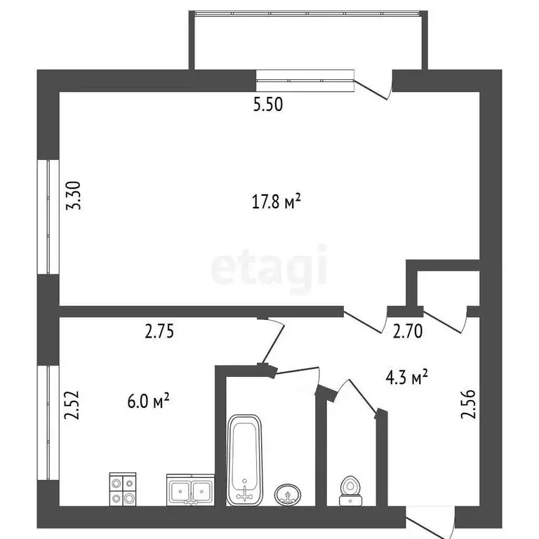 1-комнатная квартира: посёлок Новый Учхоз, площадь Усова, 1 (31.4 м) - Фото 1