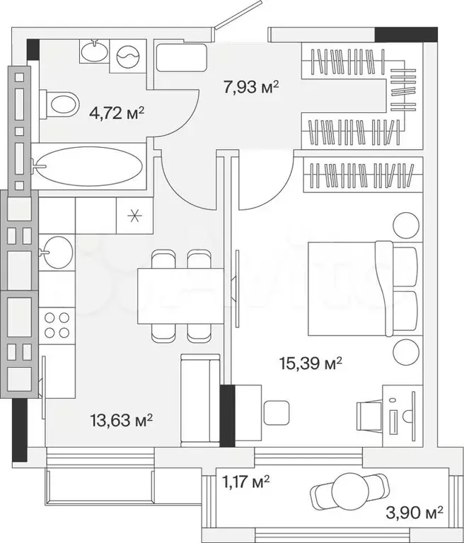 1-к. квартира, 42,8 м, 6/7 эт. - Фото 0