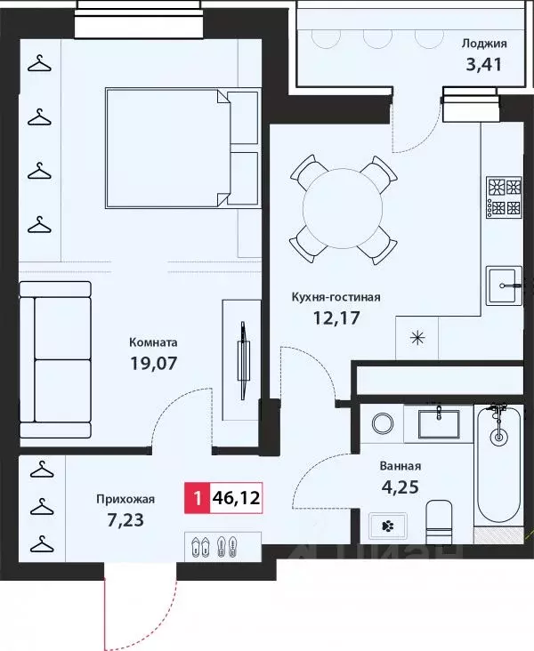 1-к кв. Тверская область, Тверь Оснабрюкская ул., 22к1 (46.12 м) - Фото 1