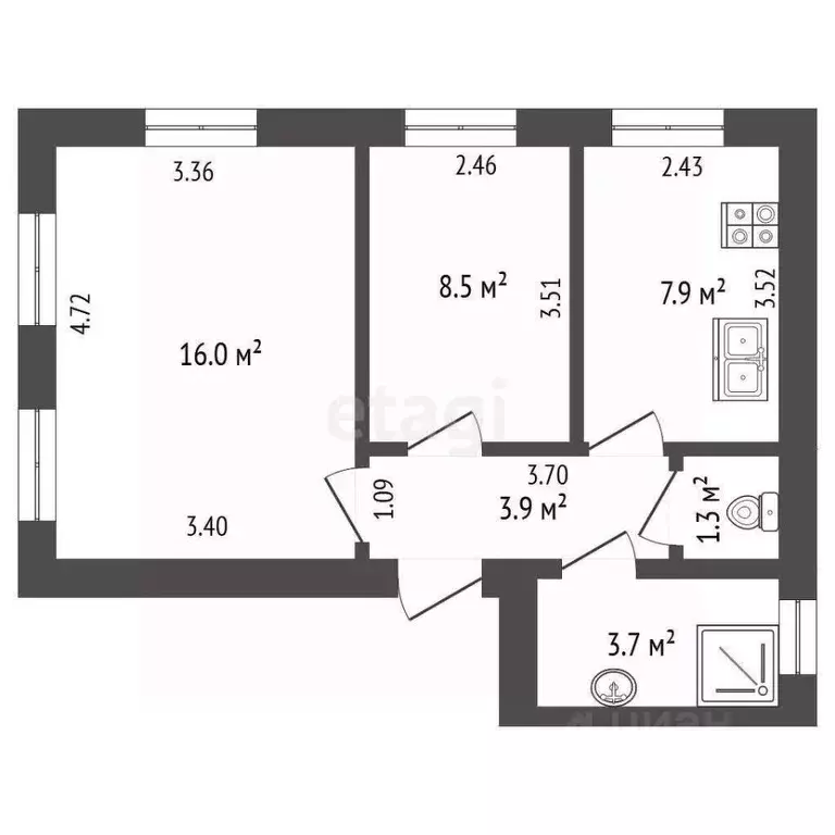 2-к кв. Крым, Евпатория ул. Сытникова, 19 (41.3 м) - Фото 2