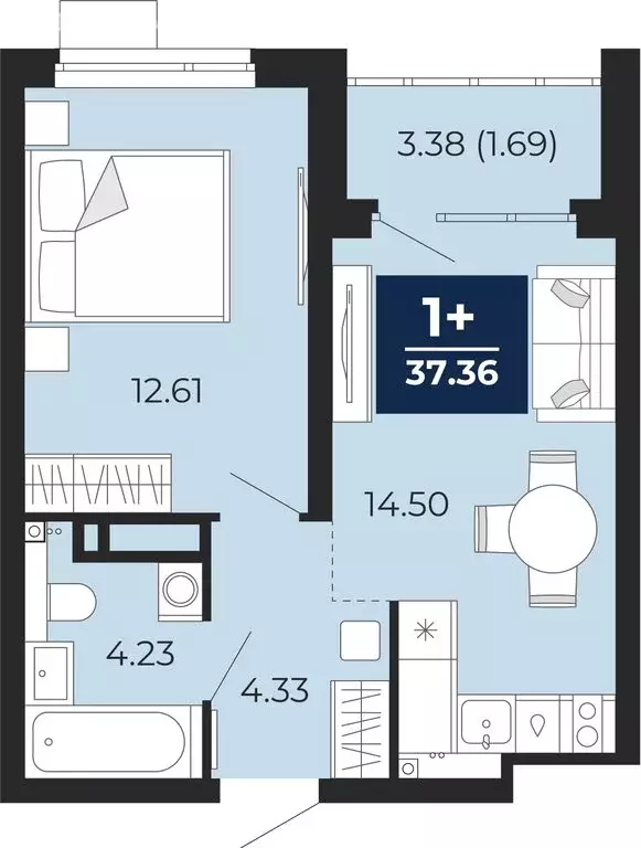 1-комнатная квартира: Тюмень, Арктическая улица, 14 (35.67 м) - Фото 0