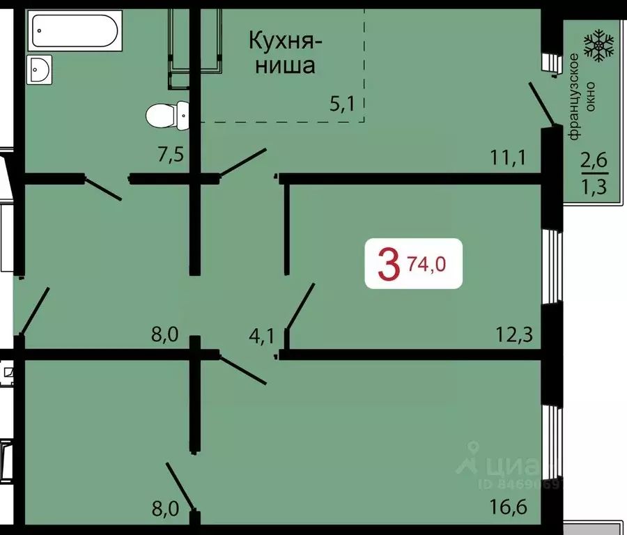 3-к кв. Красноярский край, Красноярск ул. Калинина (74.0 м) - Фото 0