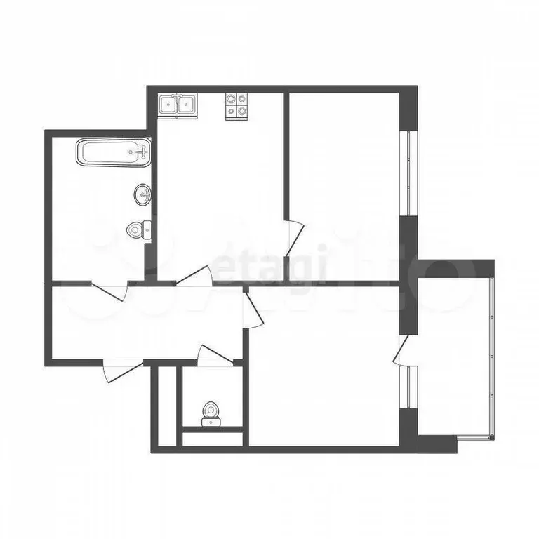 2-к. квартира, 56,5 м, 7/9 эт. - Фото 0