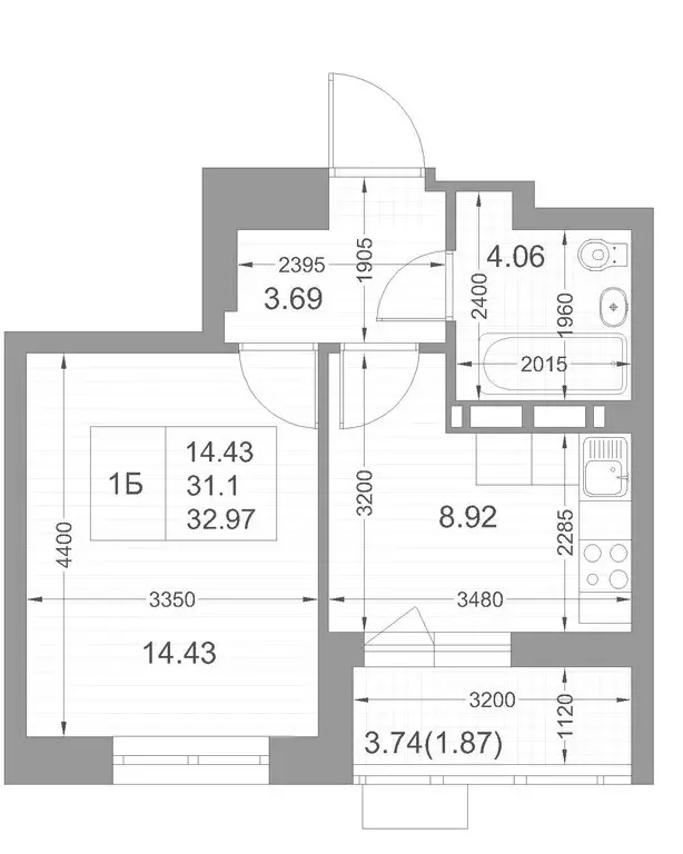 1-комнатная квартира: Казань, улица Петра Полушкина, 5/2 (32.97 м) - Фото 1