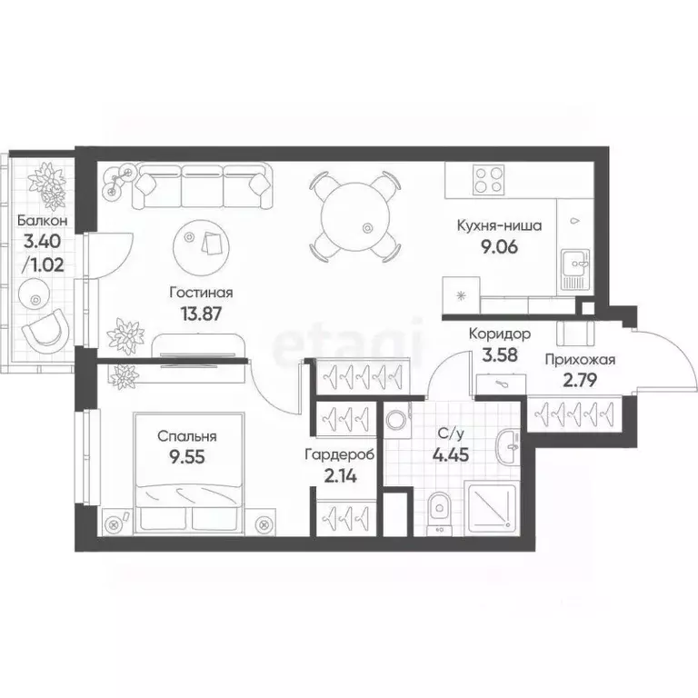 2-к кв. Татарстан, Казань ул. Архитектора Гайнутдинова, 26 (44.0 м) - Фото 2