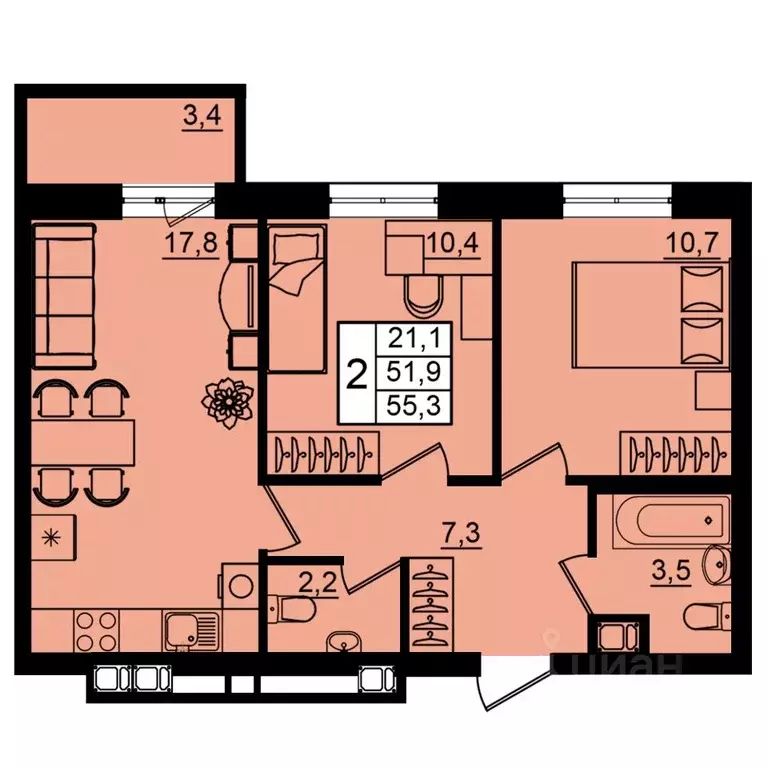 2-к кв. Волгоградская область, Волгоград Рубин жилой комплекс (55.3 м) - Фото 1